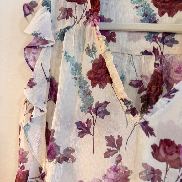 PAIGE Floral Ruffle Sleeve Silk Blouse in Cream and Purple, Size Small - Picture 2 of 5